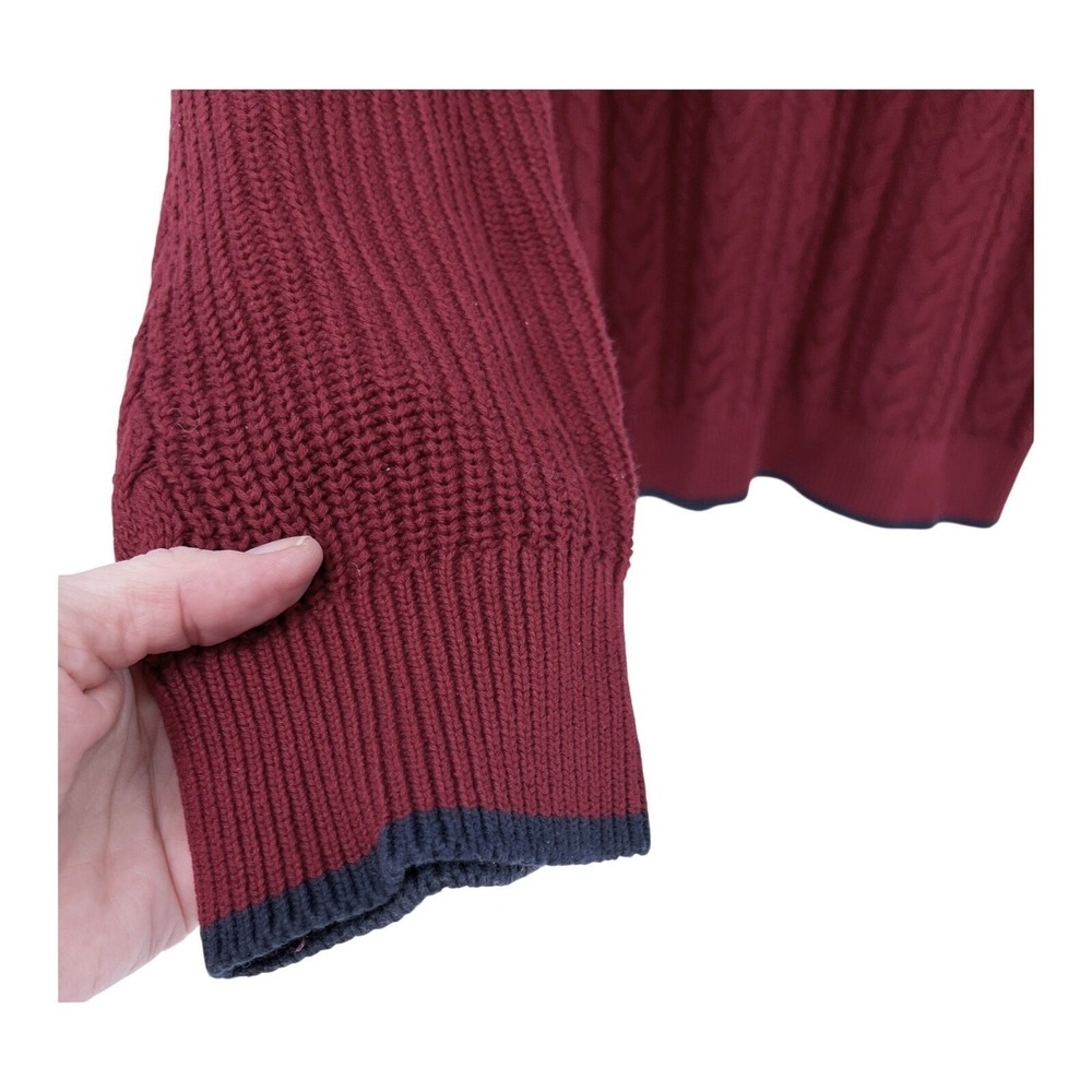 Nautica Mens Burgundy Cable Knit L 100% Cotton Crewneck Sweater Nautical Logo - Picture 3 of 9